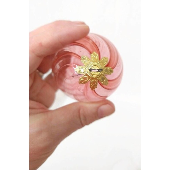 Vintage WEST GERMANY Pink Handblown Glass Egg Shaped Christmas Ornament Gold Top - Picture 3 of 3